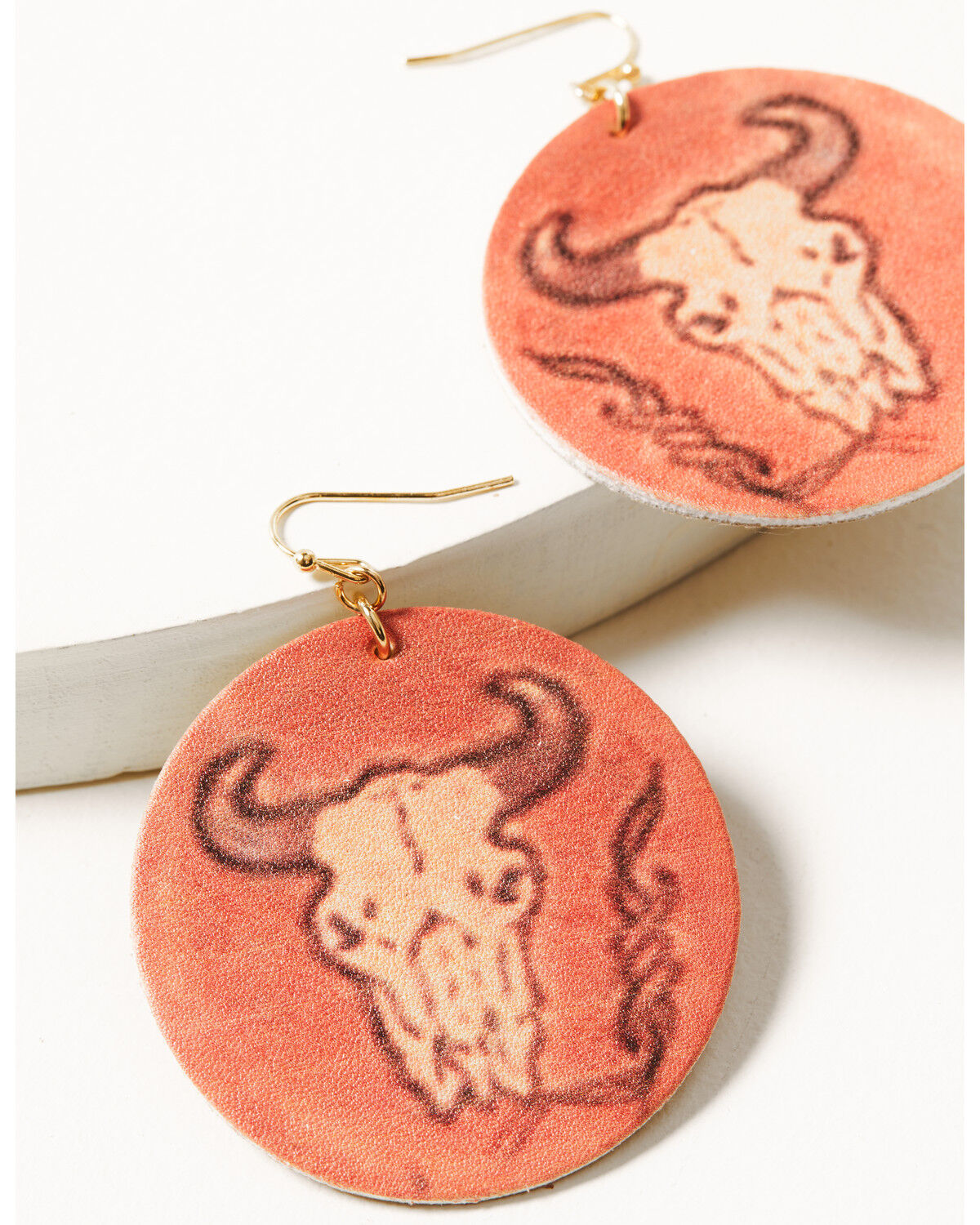 Image #2 - Shyanne Women's Round Bullhorn Cognac Leather Earrings, Rust Copper, hi-res