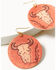 Shyanne Women's Round Bullhorn Cognac Leather Earrings, Rust Copper, hi-res