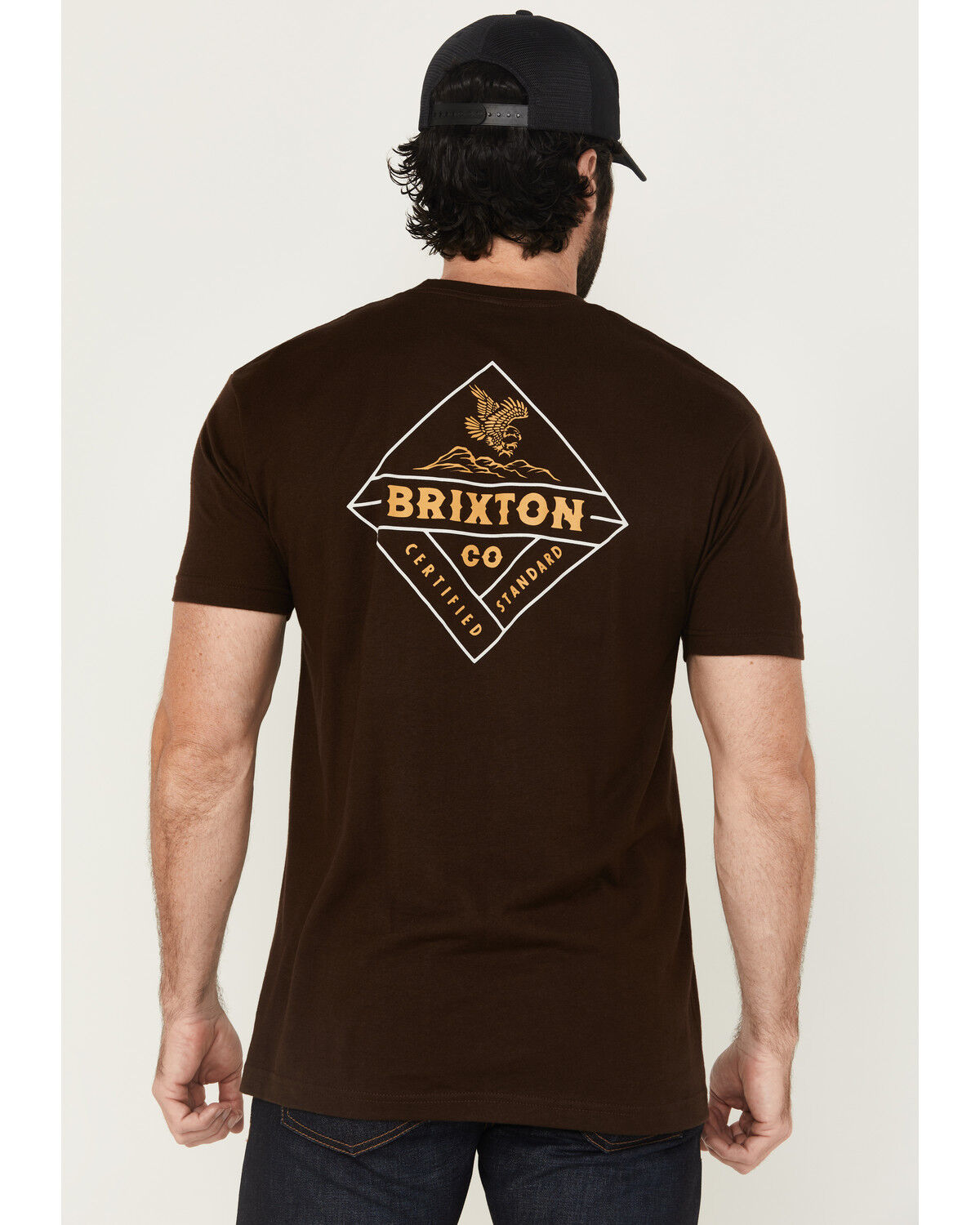 Image #1 - Brixton Men's Boot Barn Exclusive Soaring Summit Short Sleeve Graphic T-Shirt, Dark Brown, hi-res