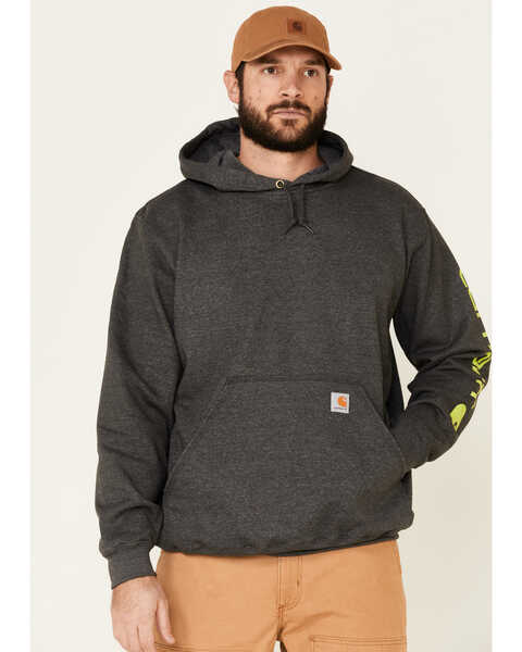 Image #1 - Carhartt Men's Loose Fit Midweight Logo Sleeve Graphic Hooded Sweatshirt, Medium Grey, hi-res