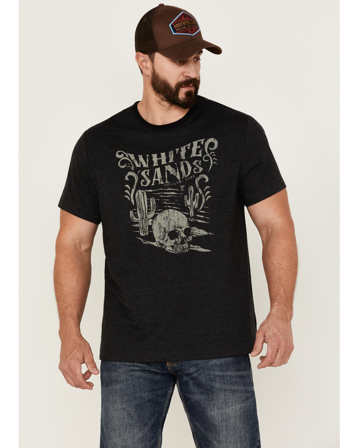 Image #1 - Brothers and Sons Men's Heathered White Sands Skull Graphic Short Sleeve T-Shirt, Black, hi-res