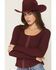 Image #2 - Shyanne Women's Maddox Solid Rib Knit Long Sleeve Shirt, Brick Red, hi-res