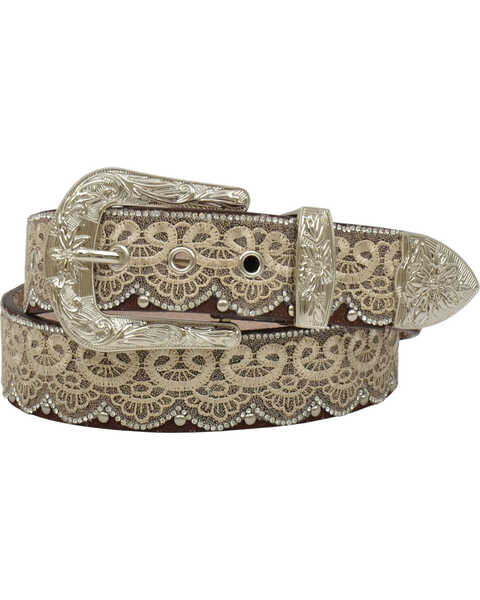 Image #1 - Shyanne Women's Rhinestone Lace Leather Belt , Brown, hi-res