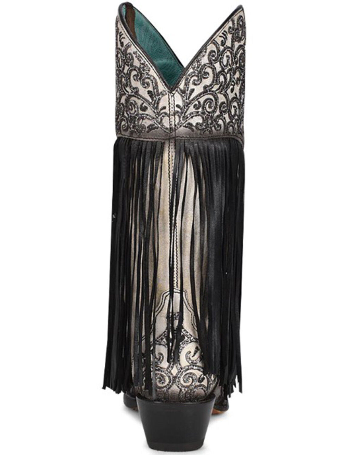 Image #5 - Corral Women's Glitter Fringe Western Boots - Snip Toe, Black/white, hi-res