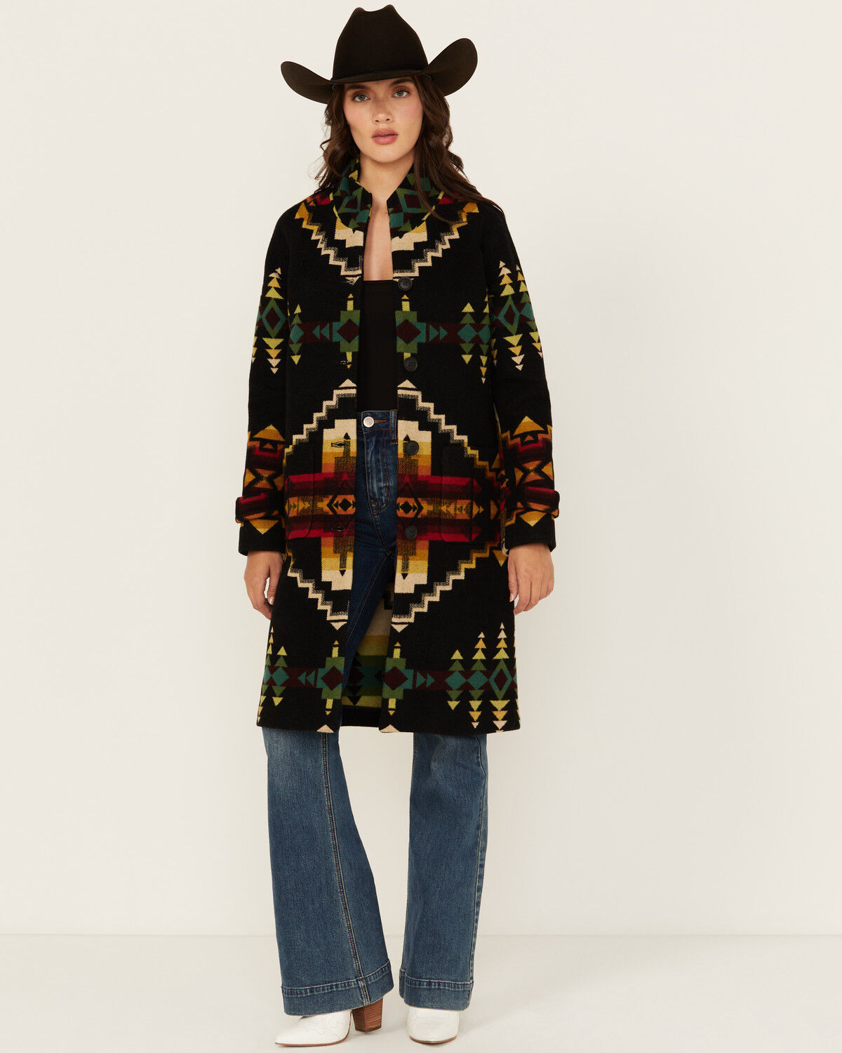 Image #1 - Pendleton Women's Printed Long Coat, Black, hi-res