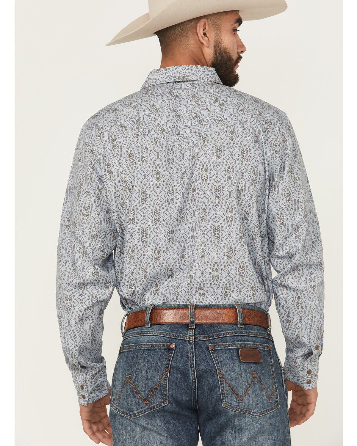 Image #4 - Gibson Trading Co Men's Ride The Wind Medallion Print Long Sleeve Snap Stretch Western Shirt, Light Blue, hi-res
