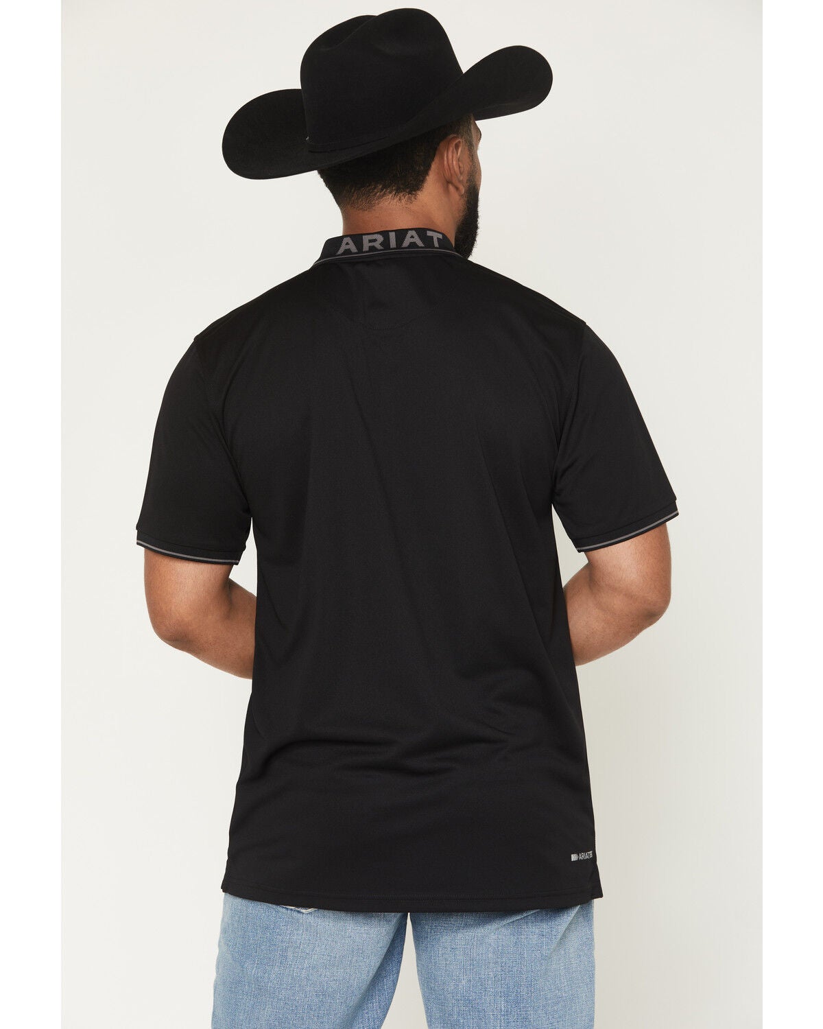 Image #4 - Ariat Men's Fitted Logo Short Sleeve Polo, Black, hi-res