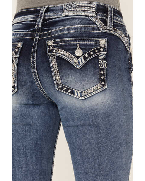Image #2 - Miss Me Women's Low Rise Dark Wash Tonal Americana Border Bootcut Jeans, Dark Wash, hi-res