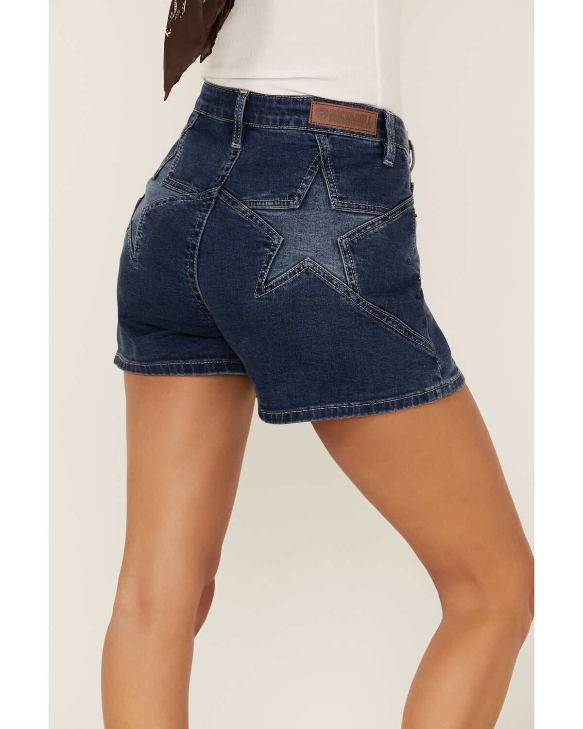 Image #4 - Rock & Roll Denim Women's Dark Wash High Rise Star Denim Shorts, , hi-res