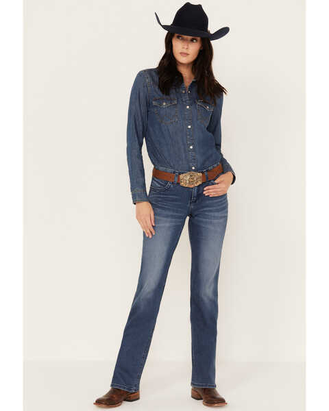 Image #1 - Wrangler Women's Medium Wash Mid Rise Q-Baby Bootcut Ultimate Riding Jeans, Blue, hi-res
