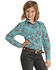Panhandle Girls' Teal Paisley Print Long Sleeve Western Shirt , Turquoise, hi-res