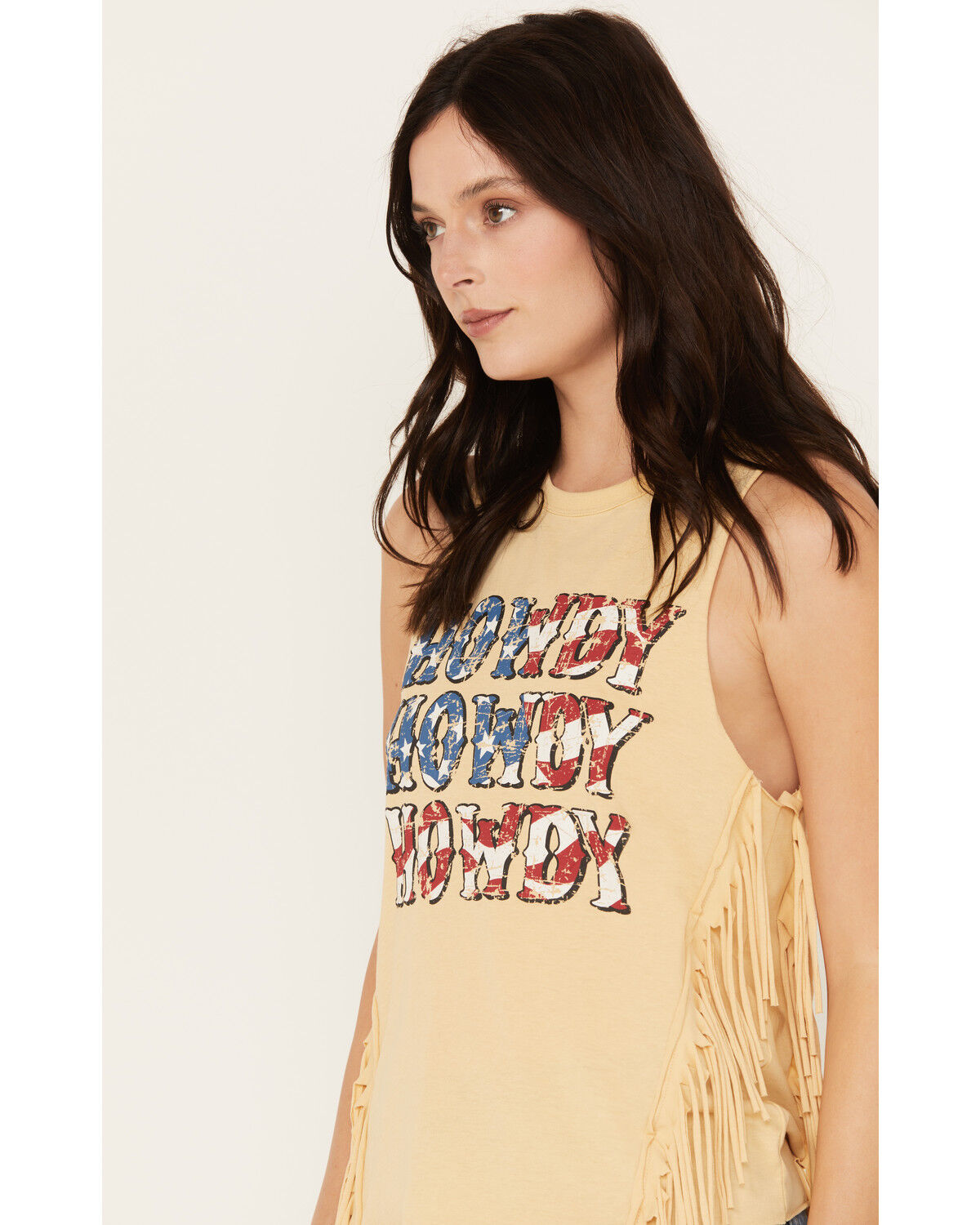 Image #2 - Rock & Roll Denim Women's Howdy Fringe Graphic Tank, Light Yellow, hi-res