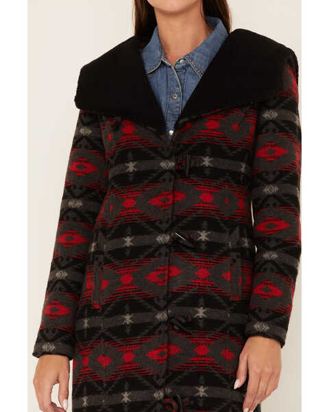 Image #3 - Powder River Outfitters Women's Southwestern Stripe Print Jacquard Sherpa-Lined Coat, Red, hi-res