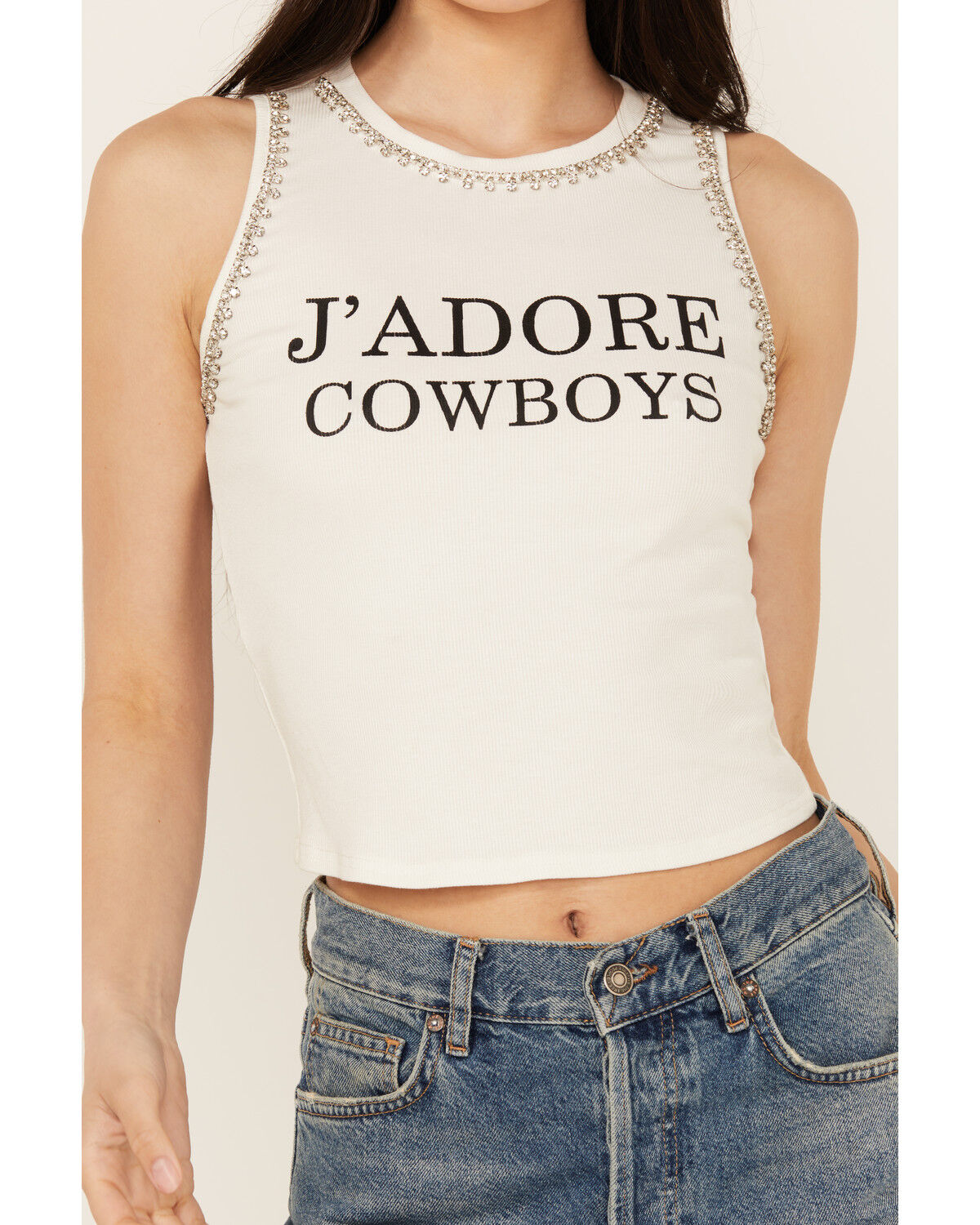 Image #3 - Mainstrip Women's J'adore Cowboys Rhinestone Cropped Tank Top, , hi-res