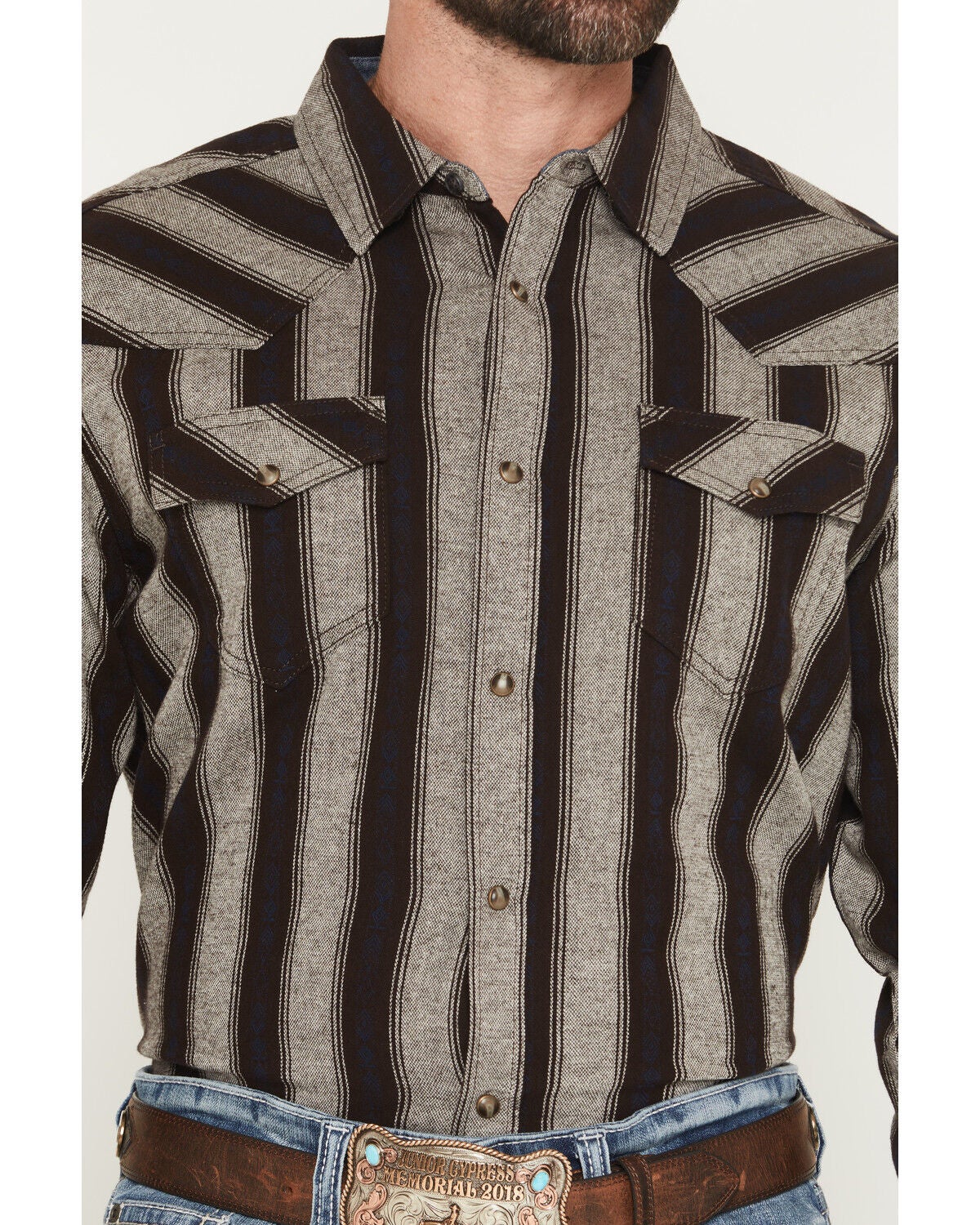 Image #3 - Cody James Men's Deluxe Dobby Stripe Print Long Sleeve Snap Flannel Shirt, Cream, hi-res