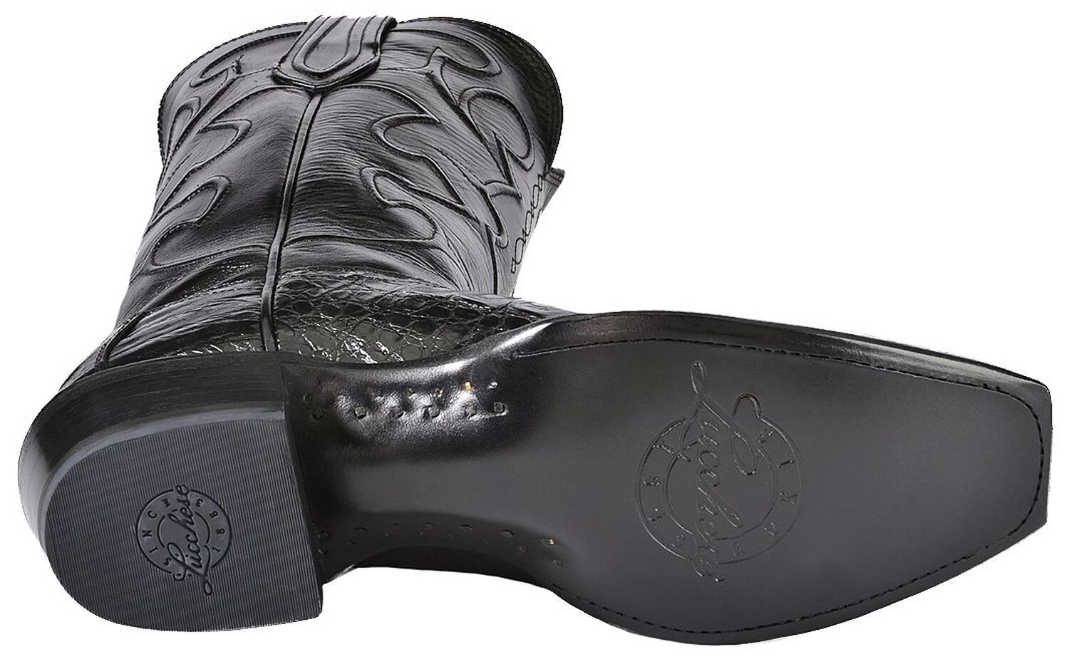 Image #6 - Lucchese 1883 Charles Croc Belly Western Boots - Square Toe, Black, hi-res
