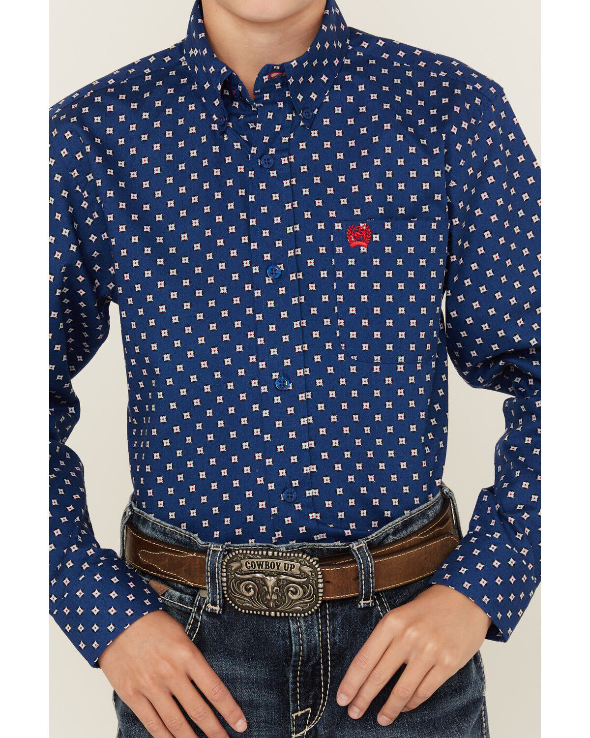 Image #3 - Cinch Boys' Geo Print Long Sleeve Button-Down Western Shirt, Royal Blue, hi-res