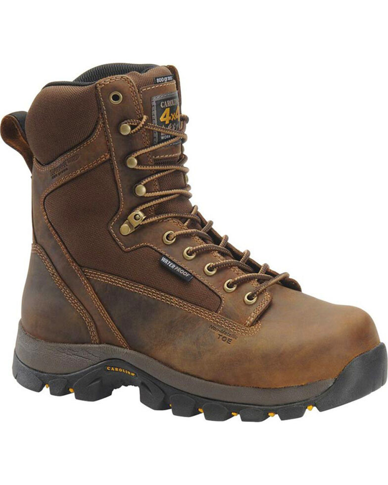 Carolina Men's 8" Waterproof Insulated 4x4 Work Boots - Comp Toe, Brown, hi-res