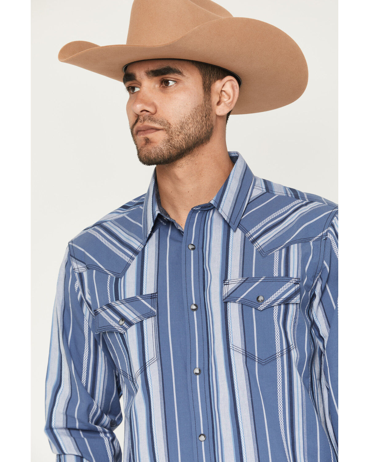 Image #2 - Moonshine Spirit Men's Bloom Striped Long Sleeve Snap Western Shirt, Blue, hi-res