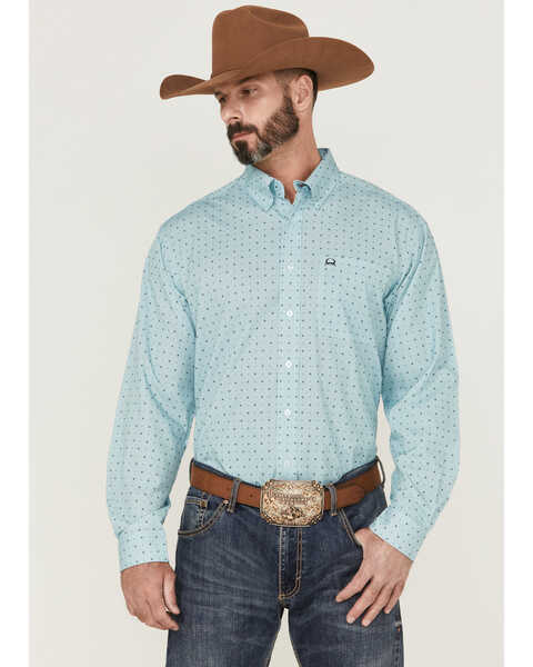 Cinch Men's Arena Flex Geo Dot Western Shirt , Light Blue, hi-res