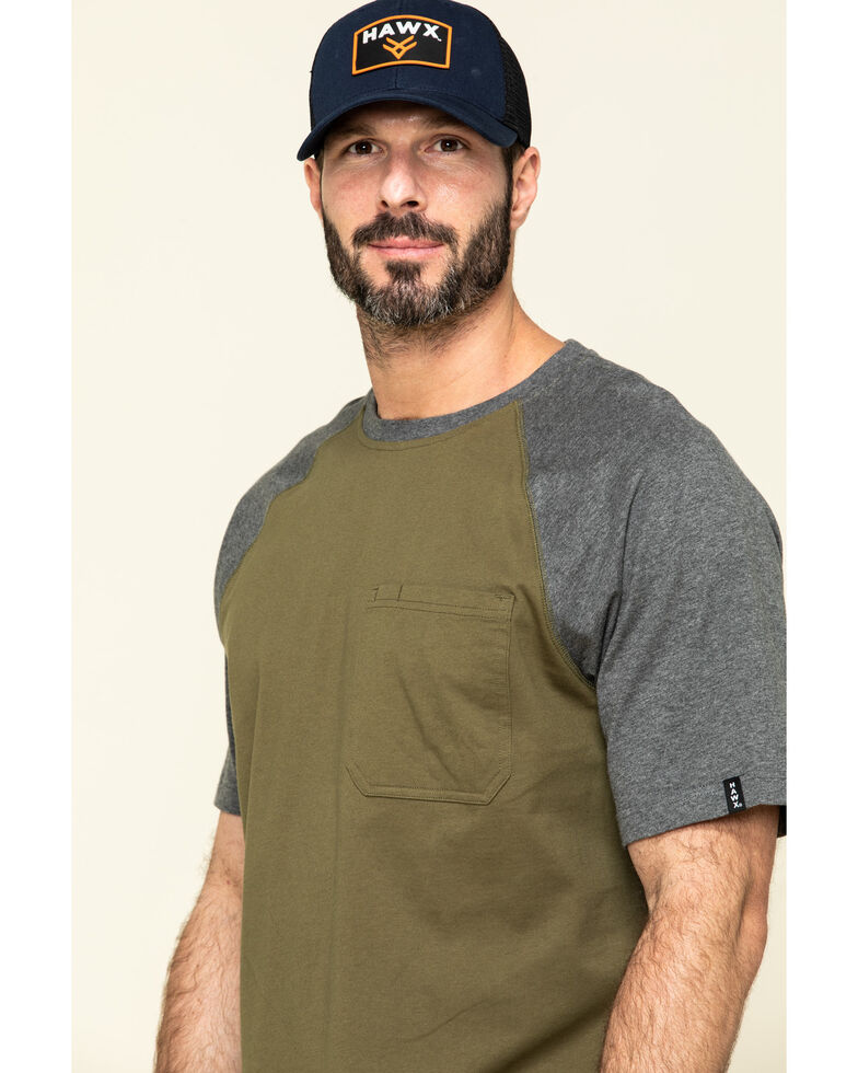 Hawx Men's Olive Midland Short Sleeve Baseball Work T-Shirt , Olive, hi-res