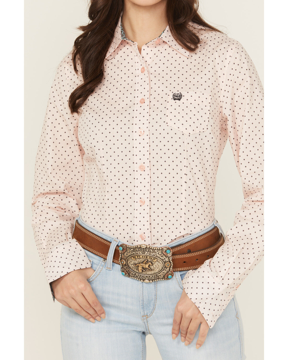 Image #3 - Cinch Women's Dotted Long Sleeve Button-Down Western Shirt, Pink, hi-res