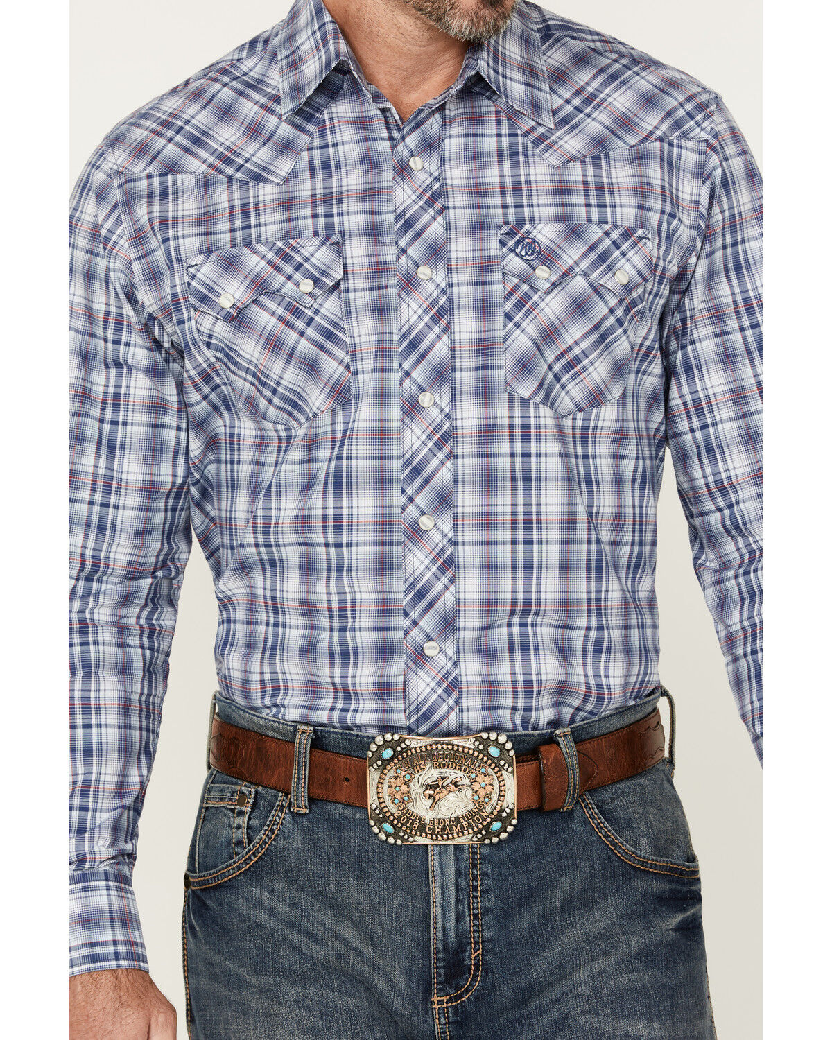 Image #3 - Wrangler Retro Men's Plaid Print Long Sleeve Snap Western Shirt, Blue, hi-res