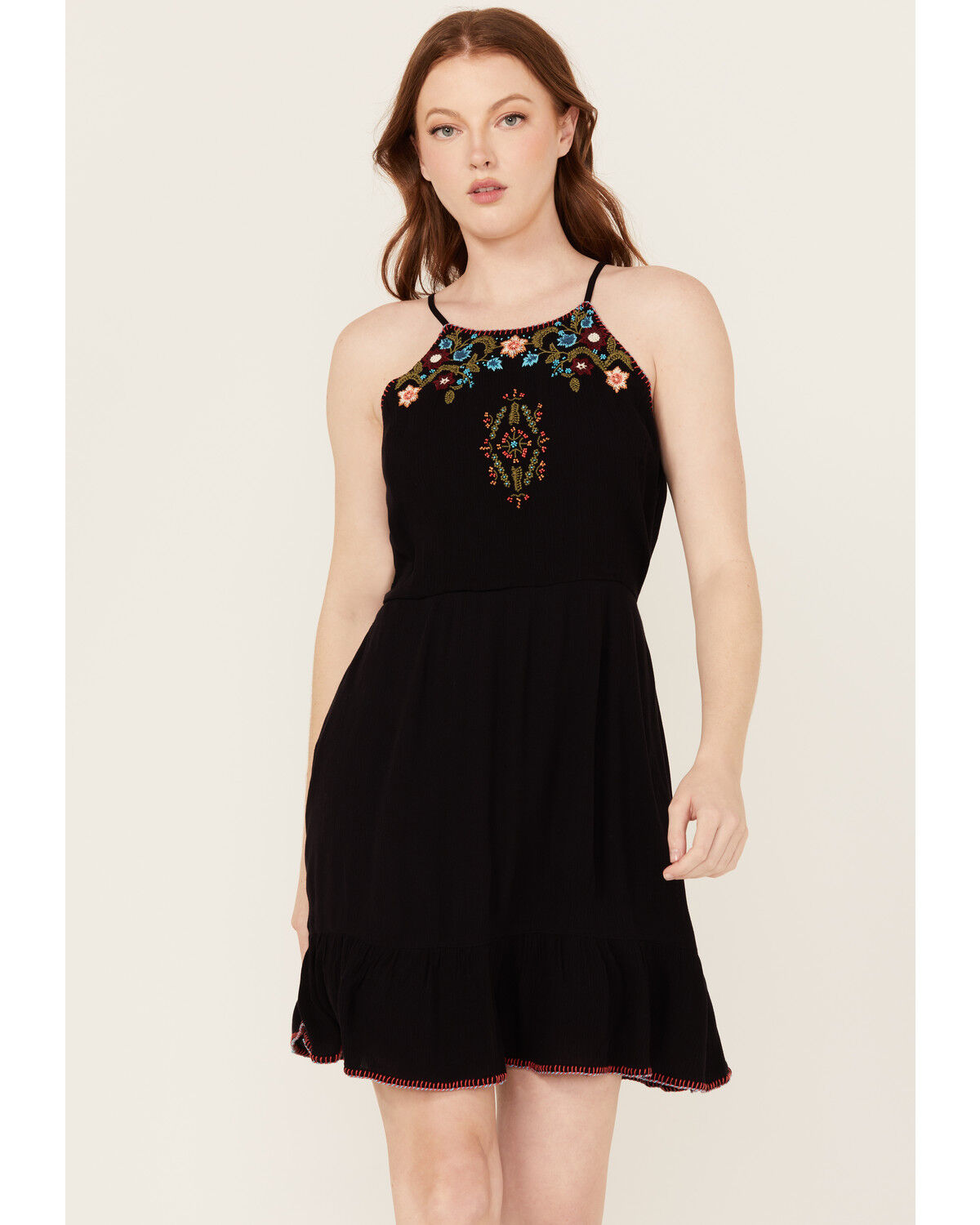 Image #1 - Idyllwind Women's Wolfeboro Embroidered And Beaded Halter Mini Dress, Black, hi-res