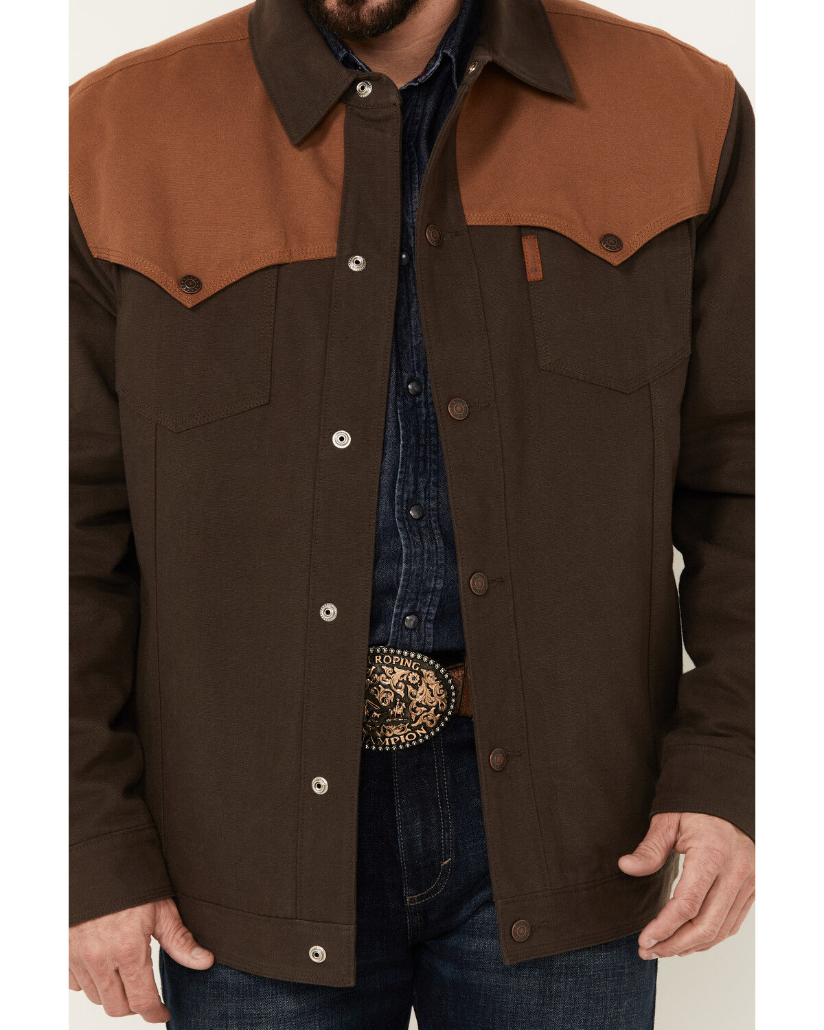 Image #3 - Cinch Men's Color Block Canvas Jacket, Brown, hi-res