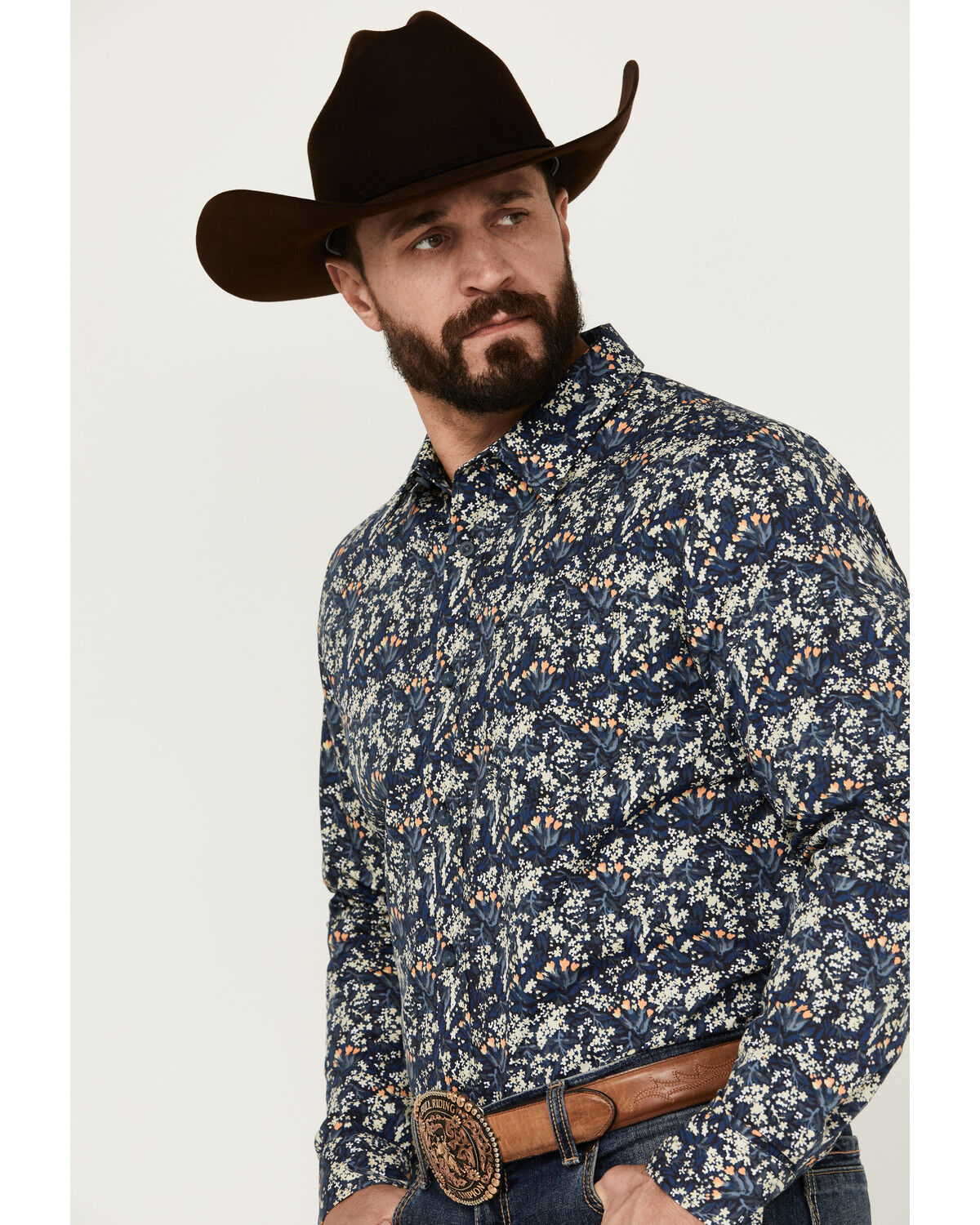 Image #2 - Gibson Trading Co Men's Shin Dig Floral Print Long Sleeve Button-Down Western Shirt, Navy, hi-res