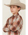 Image #2 - Ely Walker Boys' Plaid Print Long Sleeve Pearl Snap Western Shirt, Rust Copper, hi-res
