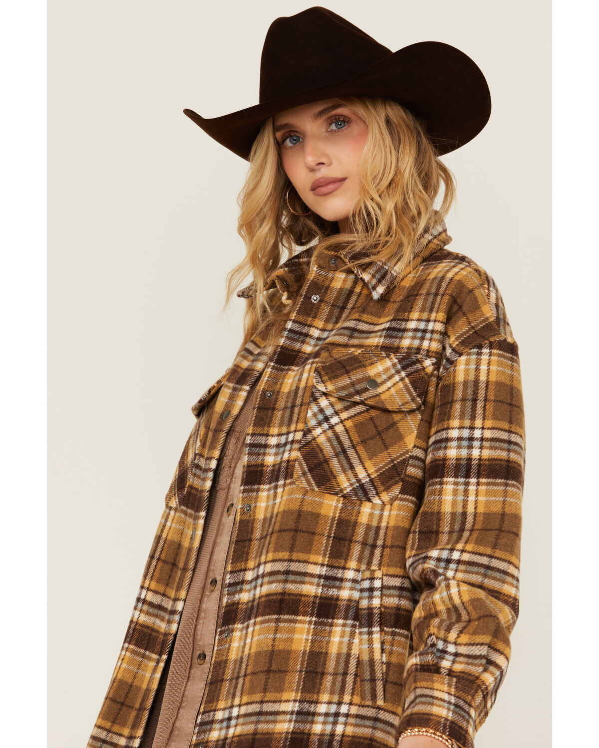 Image #3 - Fornia Women's Plaid Print Shacket, Yellow, hi-res