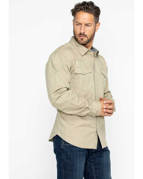 Hawx Men's Khaki Twill Snap Long Sleeve Western Work Shirt - Big , Beige/khaki, hi-res