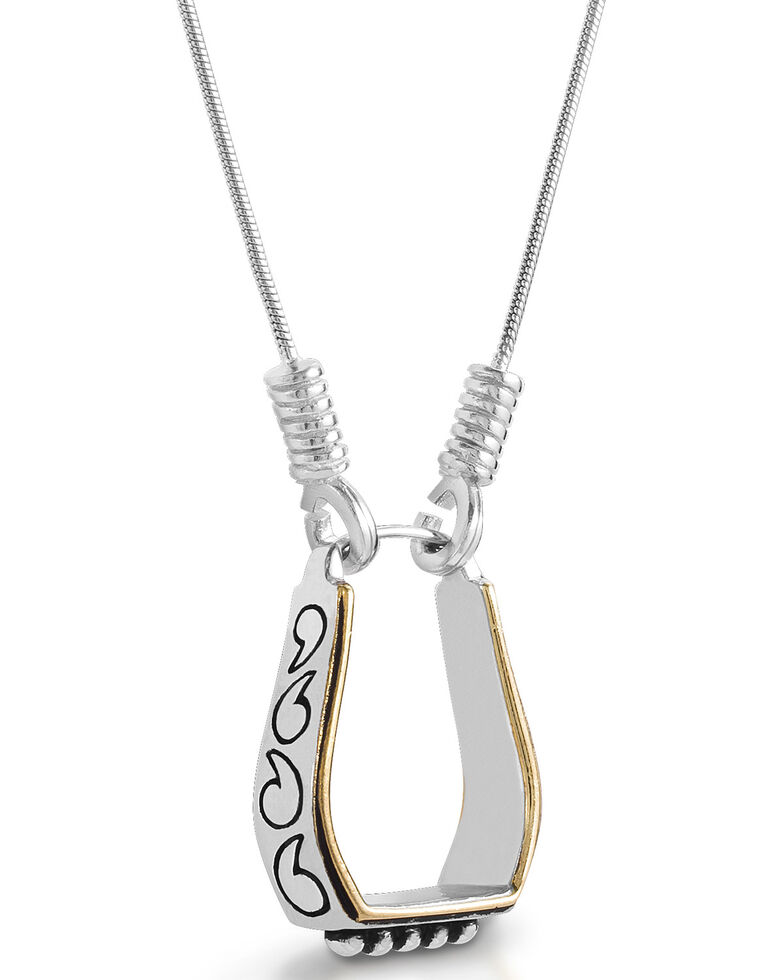 Kelly Herd Women's Two Tone Engraved Western Stirrup Necklace , Silver, hi-res