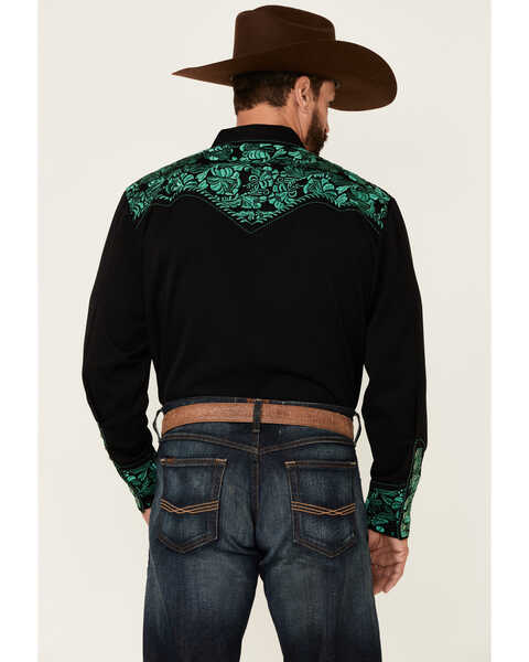Image #4 - Scully Men's Embroidered Gunfighter Long Sleeve Pearl Snap Western Shirt , Black, hi-res
