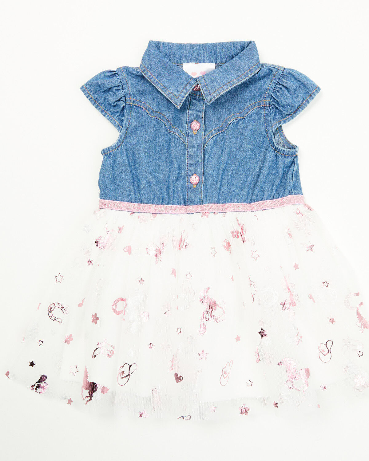 Image #1 - Sugar California Infant Girls' Denim Western Yoke Rodeo Tutu Dress, Blue, hi-res