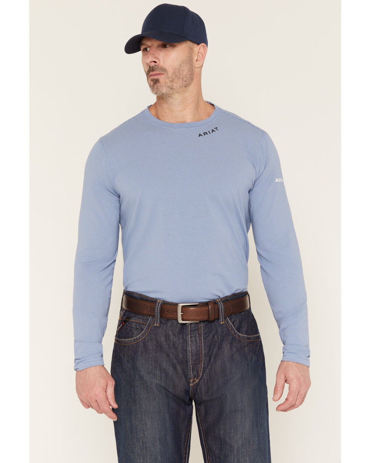 Ariat Men's FR Solid Base Layer Long Sleeve Work Shirt, Medium Blue, hi-res