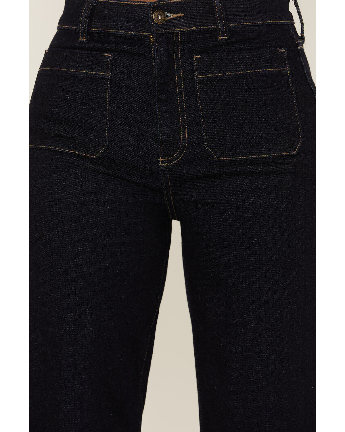 Image #2 - Sneak Peek Women's Front Patch Pockets Straight Jeans, Dark Blue, hi-res