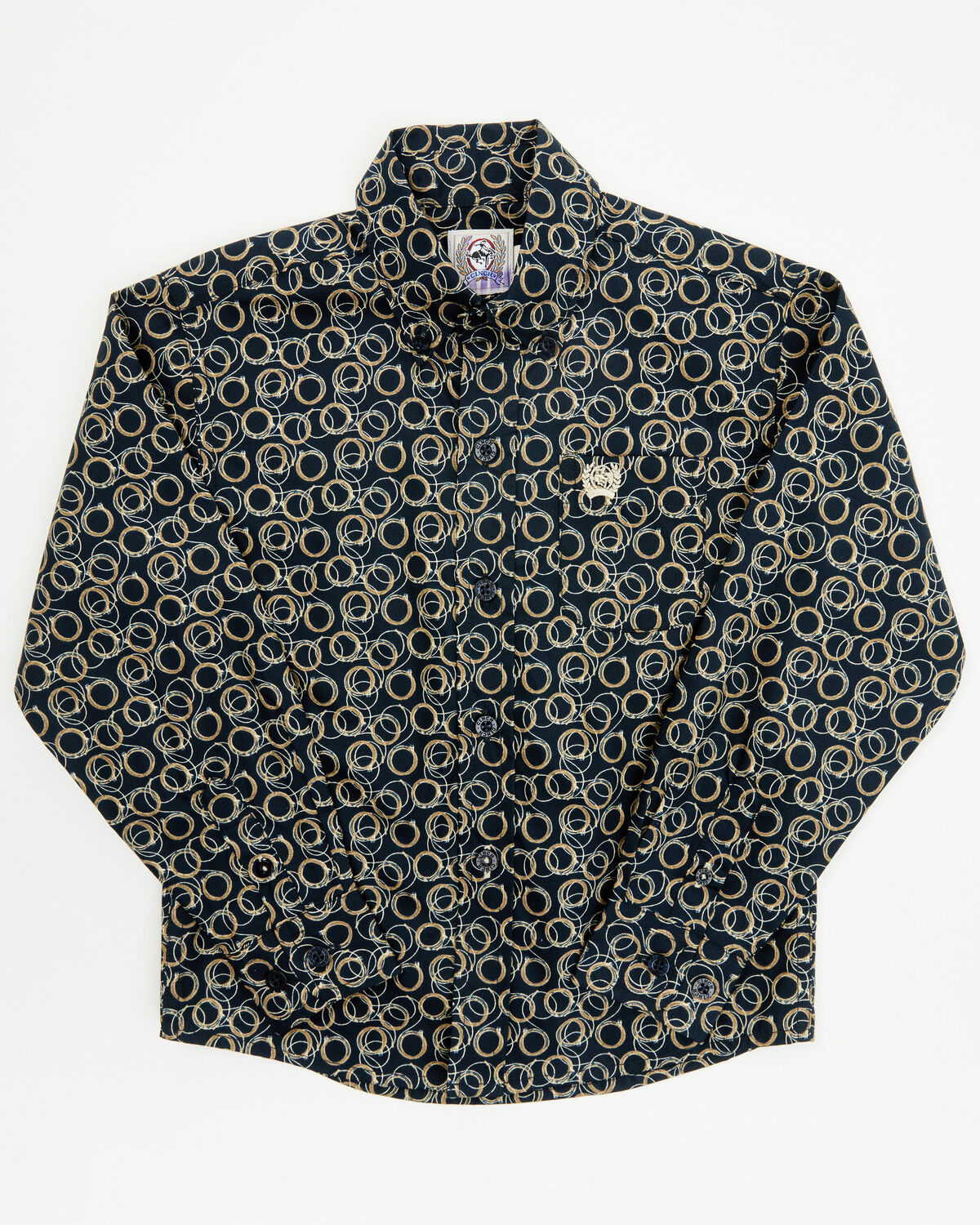 Image #1 - Cinch Toddler Boys' Geo Print Long Sleeve Button-Down Western Shirt, Navy, hi-res