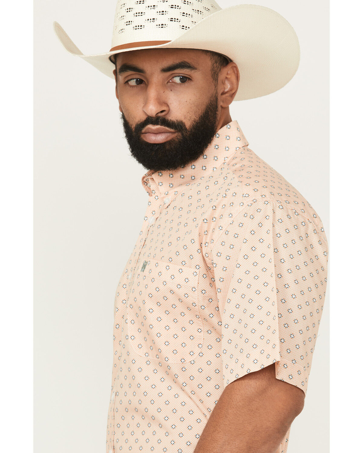 Image #2 - Cinch Men's Geo Print Short Sleeve Button-Down Western Shirt, Orange, hi-res