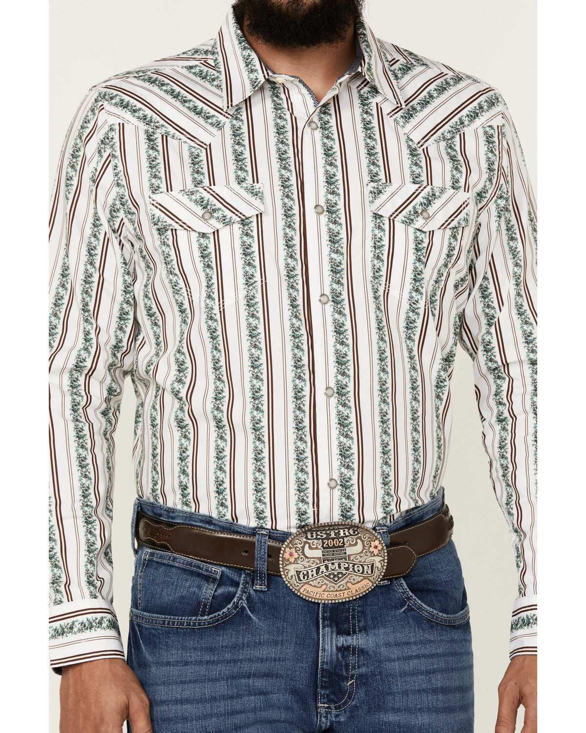 Image #3 - Moonshine Spirit Men's Manhattan Floral Striped Long Sleeve Snap Western Shirt, White, hi-res