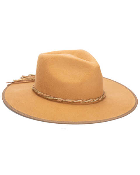 San Diego Hat Company Women's Gold Rush Twisted Chain Trim Wool Felt Fedora Hat , Camel, hi-res