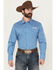 Image #1 - Wrangler Men's Geo Print Logo Long Sleeve Snap Western Shirt, Blue, hi-res