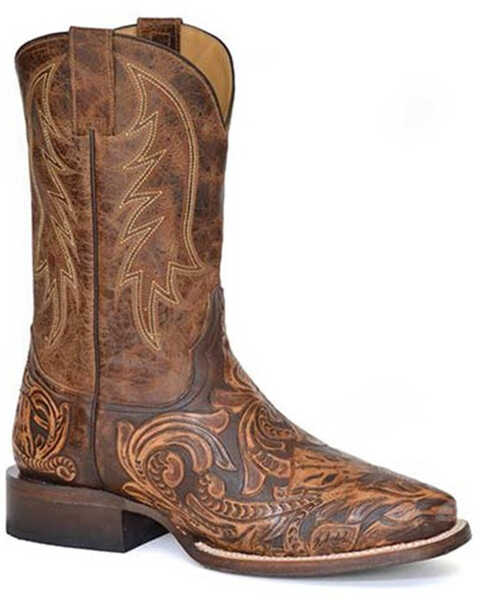 Stetson Men's Handtooled Legend Western Boots - Square Toe, Brown, hi-res