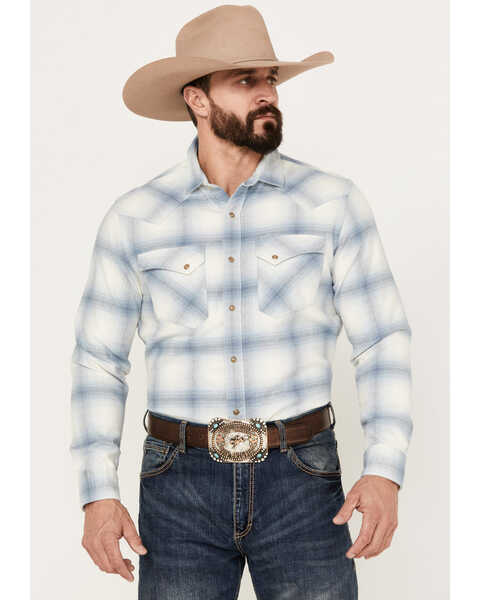 Pendleton Men's Wyatt Plaid Print Long Sleeve Western Snap Shirt, Blue, hi-res