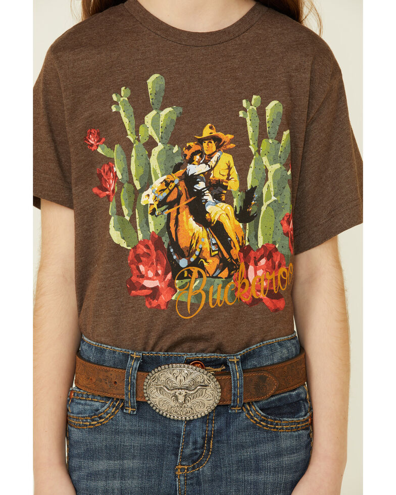 Rodeo Quincy Girls' Buckaroo Cactus Graphic Short Sleeve Tee , Brown, hi-res