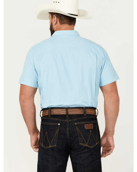 Image #4 - Ariat Men's VentTEK Outbound Solid Short Sleeve Fitted Performance Shirt, Light Blue, hi-res