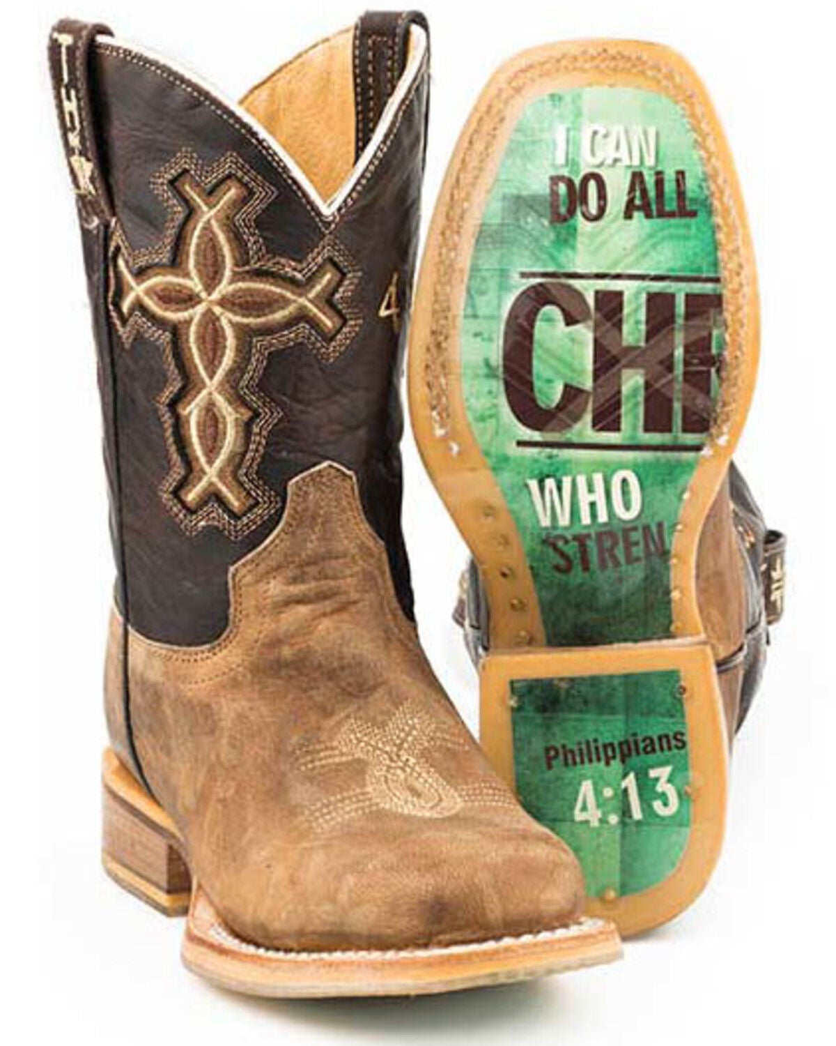 Tin Haul Boys' I Believe Western Boots - Square Toe, Tan, hi-res