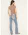 Image #1 - Miss Me Women's Light Wash Floral Wing Pocket Bootcut Jeans, Light Wash, hi-res