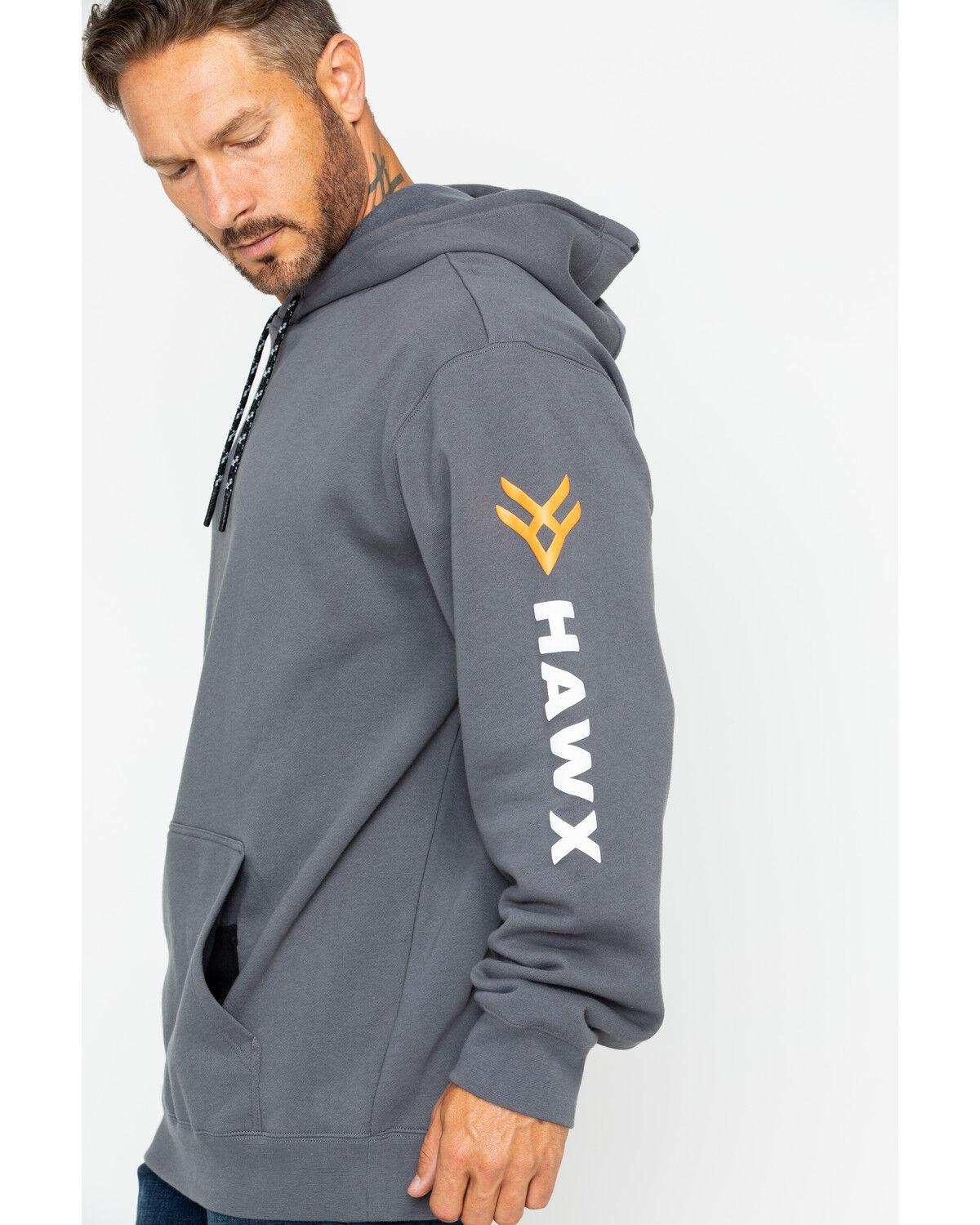 Image #4 - Hawx Men's Logo Sleeve Hooded Work Sweatshirt, Charcoal, hi-res